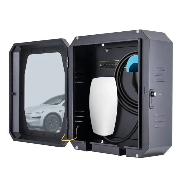 Wall - Mounted Charging Station Box for EV Car Charger Including Tesla Indoor/Outdoor Wcharging Station Box (Dark Black)