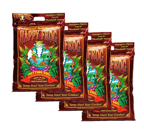 FoxFarm Fx14054 Happy Frog Nutrient Rich and PH Adjusted Rapid Growth Garden Potting Soil Mix Is Ready to Use, 12 Quart (4 Pack)