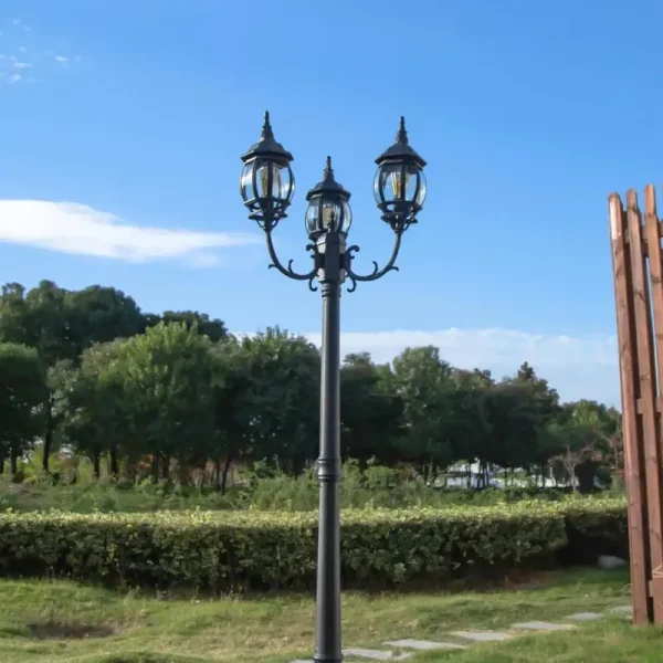 LUTEC-VINTAGE 3-Head Die-Cast Aluminum LED Outdoor Hard Wired Street Light (Head & Pole)