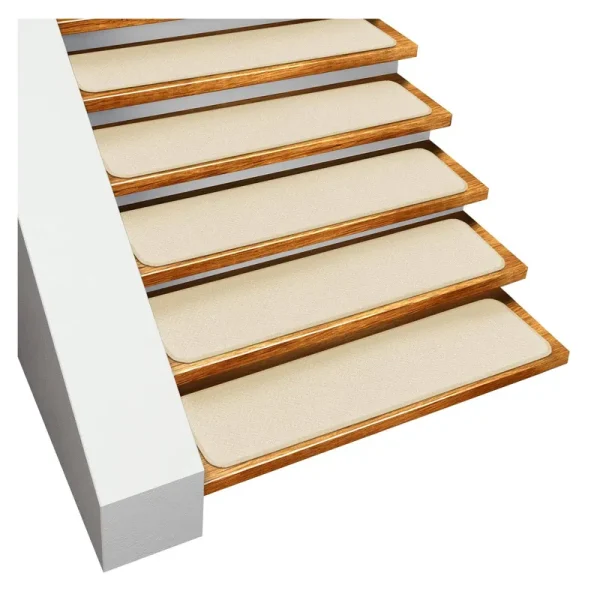 Set of 12 Skid-Resistant Carpet Stair Treads - Ivory Cream - 8 in. x 23.5 in.