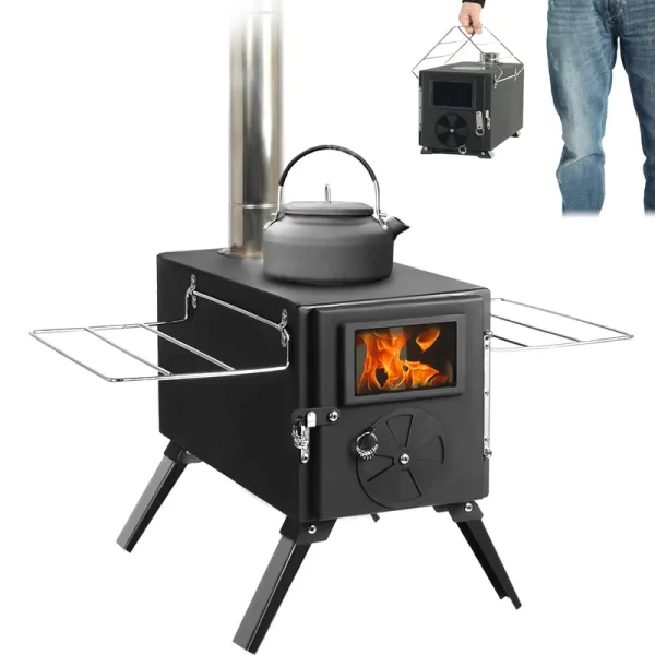 HOPUBUY Camping Stove Hot Tent Stove, Portable Camping Wood Burning Stove for Outdoor Cooking and Heating , Small Wood Stove with 7 Stainless Chimney