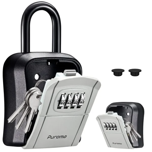 Puroma Key Lock Box, Portable Combination Lockbox Wall-Mounted Key Storage Box for House Keys, Resettable Code Safe Security Lock Box for Home, Offic
