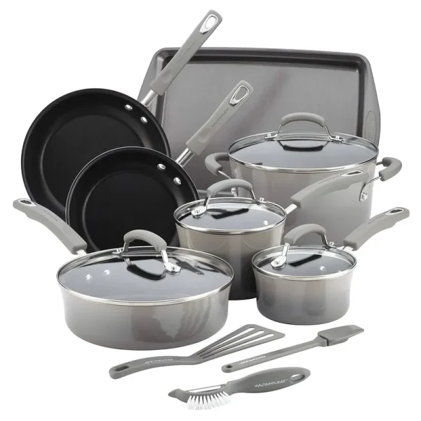 Rachael Ray Hard Enamel Nonstick 14-Piece Cookware Set Gray
