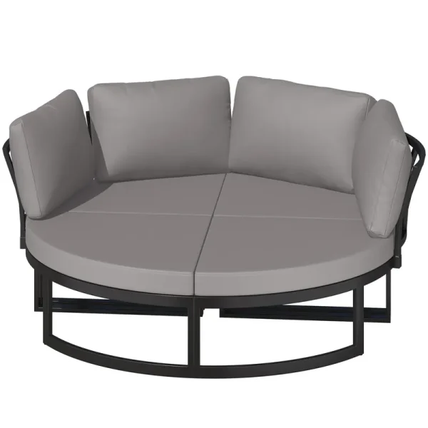 AECOJOY Patio Furniture Outdoor Round Daybed with Removable Cushions 4 Piece Sectional Sofa Patio Furniture Set, Gray