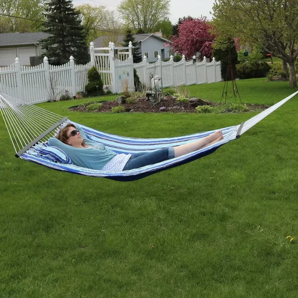 Sunnydaze Decor 2-Person Quilted Fabric Spreader Bar Hammock and Pillow, Catalina Beach