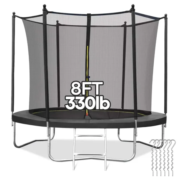 MARNUR 8FT Trampoline for Kids Trampoline with Enclosure Net, Ladder, Wind Stakes, Outdoor 330 lb Weight Capacity