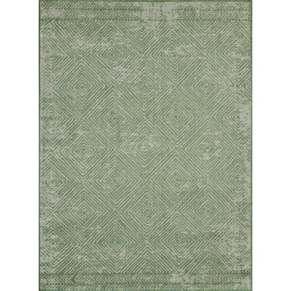 Breyleigh Carzon Cream/Green 6 ft. 7 in. x 9 ft. 2 in. Geometric Polypropylene Indoor/Outdoor Area Rug