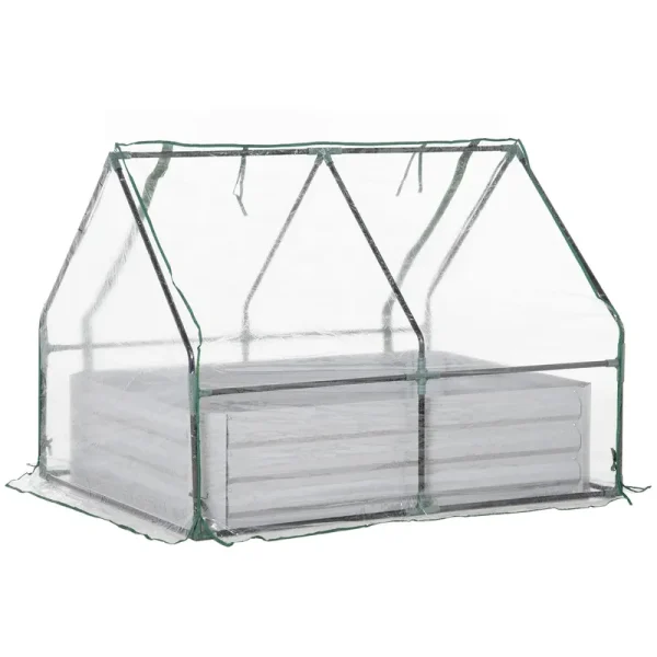 Outsunny Raised Garden Bed with Cover, Mini Greenhouse, Clear