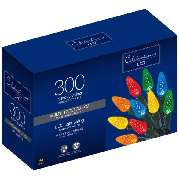 Celebrations LED C6 Multi-Color 300 Count String Christmas Lights 74.5 ft.