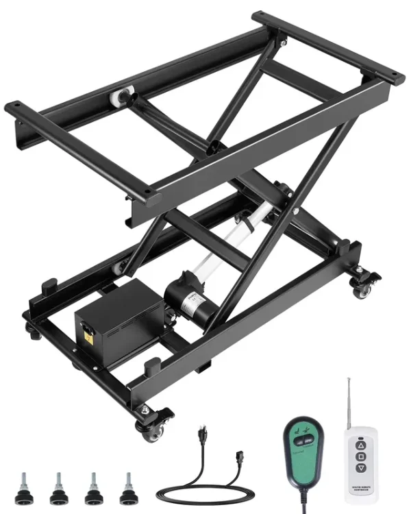 VEVOR Electric Lift Table, 330 lb Capacity Single Scissor Lift Table, 8 - 28 in Height Adjustable Lifting Platform, Coffee Table Lift with 4 Wheels, for Material Handling and Transportation, Black