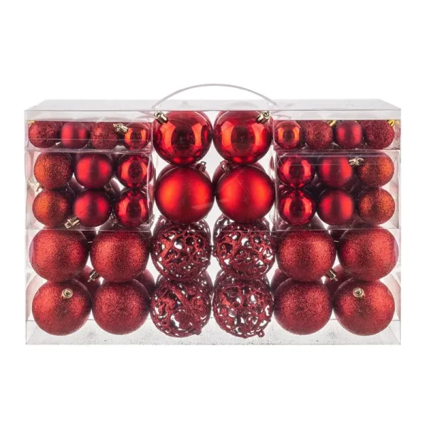 NJN 100pcs Christmas Ball Ornaments, Shatterproof Christmas Ornaments SetAwith Hand-Held Gift Package for Xmas Tree (Red)