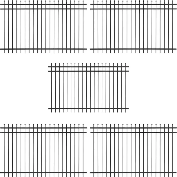 Fencer Wire Pack of 5 Heavy Duty Pinnacle Fence Barrier Panel, 5FT Height X 8FT Width Anti - Rust Metal Fencing Panel, 2 Diameter Steel Outdoor Decorative Garden Fence Panel for Yard, Pool, Patio