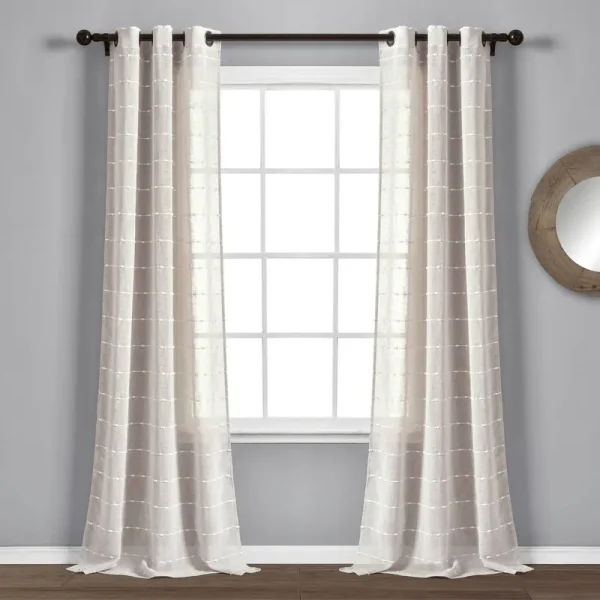 Lush Decor Beige Farmhouse Textured Grommet Sheer Window Curtain Set