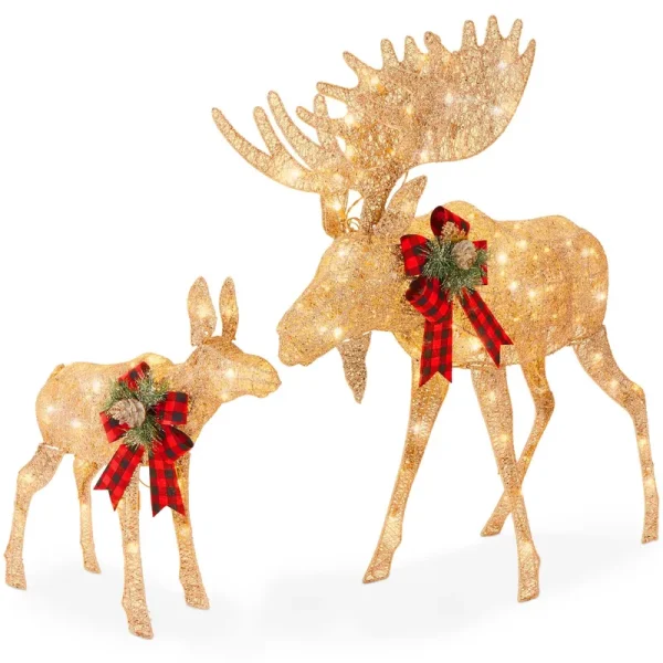 Best Choice Products 2-Piece Moose Family, Lighted Outdoor All-Weather Christmas Yard Decoration Light-Up D��cor Set w/ 170 LED Lights, Ground Stakes