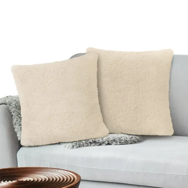 PAVILIA Decorative Sherpa Throw Pillow Covers, Set of 2, 18x18, Cream Beige Fluffy Pillow Cases for Couch, Bed, Sofa|Soft Accent Cushion Cover, Shaggy