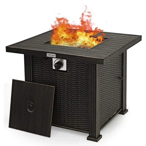 Gymax 30" Gas Fire Pit Table 50, 000 BTU Square Propane Fire Pit Table W/ Cover