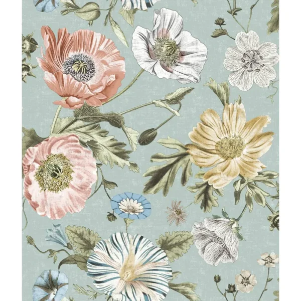 RoomMates Vintage Poppy Peel & Stick Wallpaper Blue