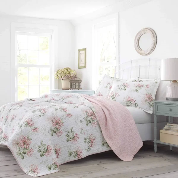 Laura Ashley Honeysuckle Quilt Set, Pink, Twin