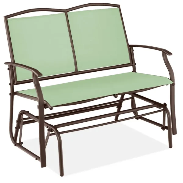 Best Choice Products 2-Person Outdoor Swing Glider, Steel Patio Loveseat, Bench Rocker w/ Armrests - Sage Green/Brown