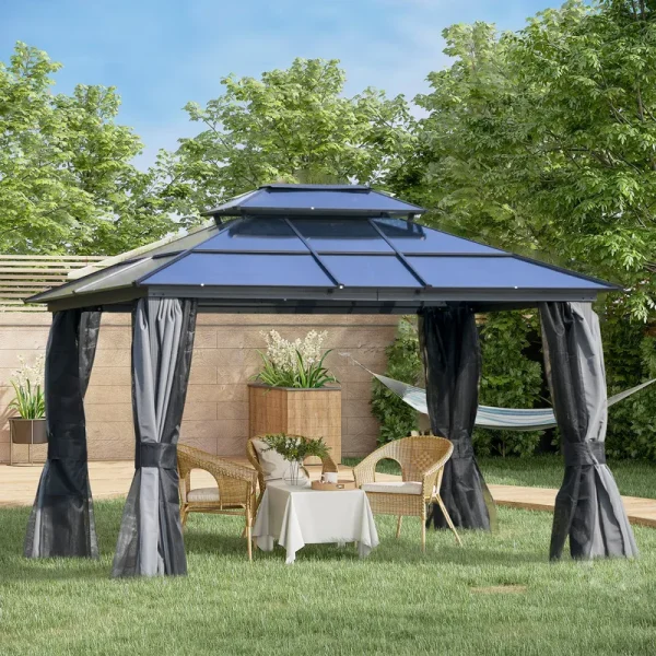 Outsunny 12' x 10' Polycarbonate Hardtop Patio Gazebo Canopy