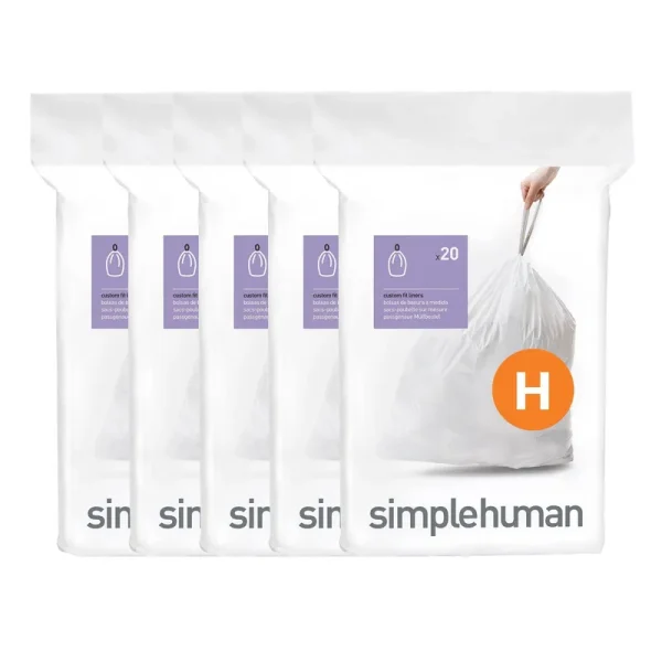 simplehuman Code H Custom Fit Drawstring Trash Bags in Dispenser Packs, 35 Liter / 9.3 Gallon, White 100 Liners