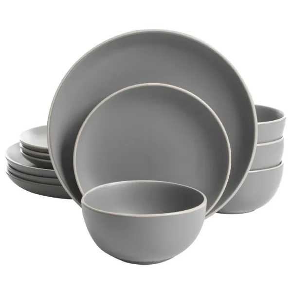Gibson Home Rockaway 12-Piece Dinnerware Set Service for 4, Grey