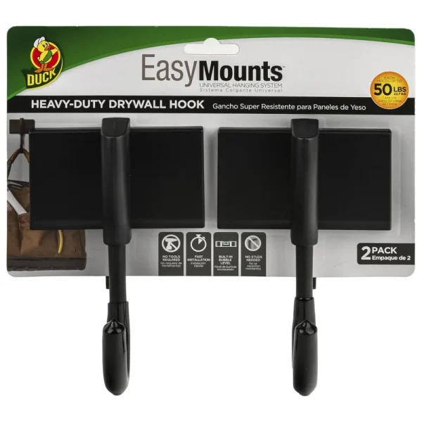 Duck EasyMounts Fiberglass Garage Hooks- No Tools Required, 2 Pack Holds Up to 100 lbs Total, Size: 3.6875 in. x 3 in. x 5.75 in.