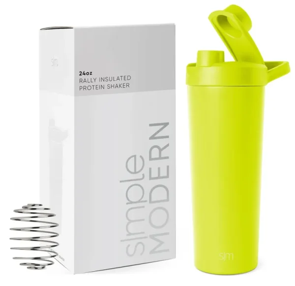Simple Modern Stainless Steel Shaker Bottle with Ball 24oz | Insulated Cup for Protein Mixes, Shakes and Pre Workout | Rally | Chartreuse