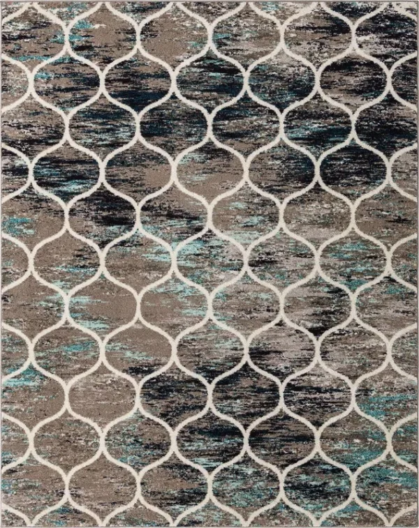 Unique Loom Trellis Frieze Rounded Blue Multi 8 ft. x 10 ft. Area Rug
