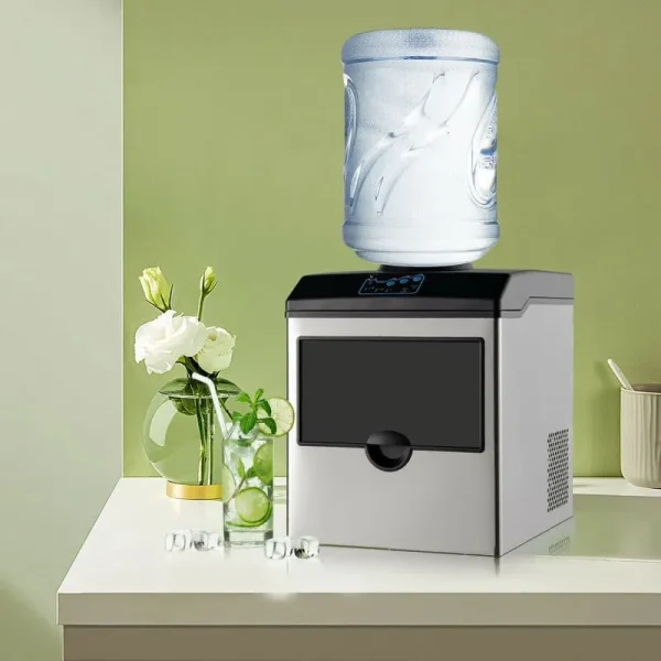 Resenkos 2 - in - 1 Stainless Steel Countertop Ice Maker with Water Dispenser, Countertop Ice Maker Machine with Handle, Portable Ice Maker with Scoop for Home/Kitchen/Camping/RV