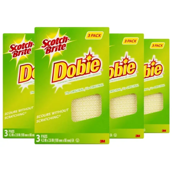 Scotch-Brite Dobie All Purpose Pads, 3-Count (Pack of 4) Total 12 Pads