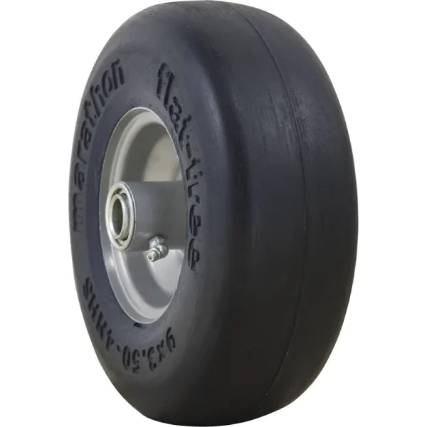 Marathon 9x3.50-4" Flat Free Tire On Wheel, 4" Centered Hub, 3/4" Bearings