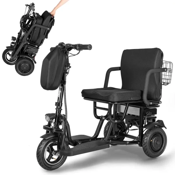 BAMACAR 3 - Wheel Folding Mobility Scooter Lightweight for Seniors & Adults 300 lb, Portable Powered Handicap All-Terrain Travel Scooter, Mobility Scooters Foldable Collapsible Electric Scooters Black