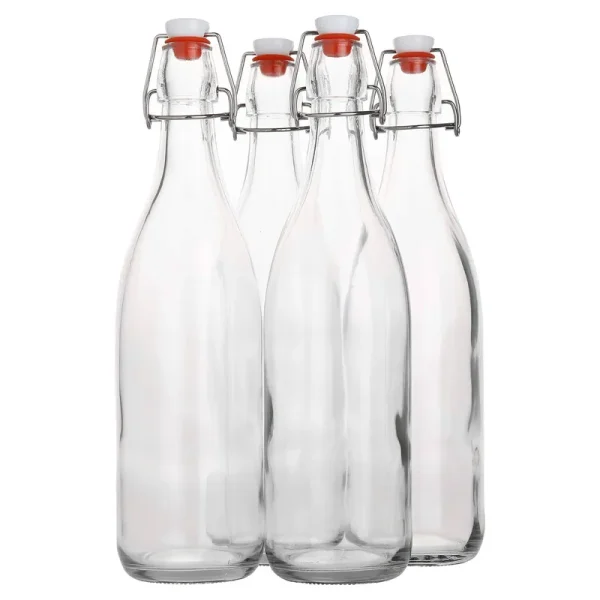 Flip Top Glass Bottle [1 Liter 33 fl. oz.] [Pack of 4] ÿ Swing Top Brewing Bottle with Stopper for Beverages , Oil , Vinegar , Kombucha , Beer , Water