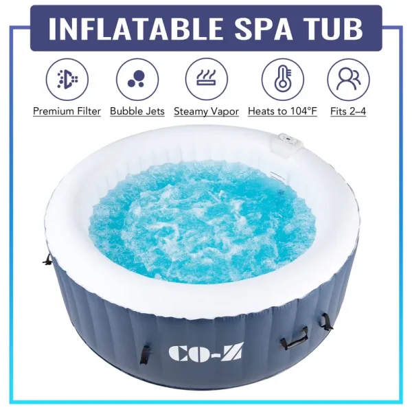 CO - Z Luxury Inflatable Hot Tub, 2 - 4 Adults, PVC, 120 Jets, Blue, 49 lb
