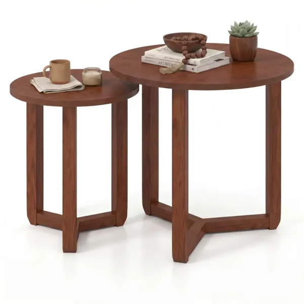 Tangkula Round Nesting Coffee Table Set of 2