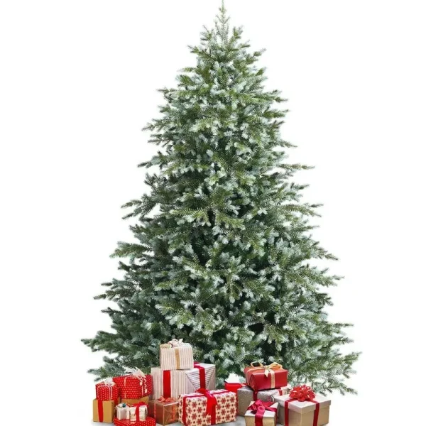 Costway 7ft Artificial Christmas Spruce Hinged Tree w/ 1260 Mixed PE & PVC Tips Green