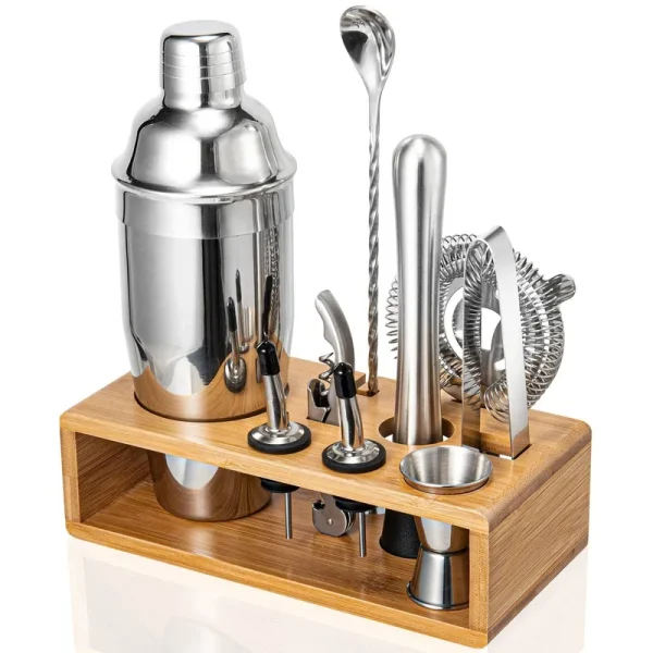 Semderm Cocktail Shaker Set Mixology Bartender Kit 10-Piece Bar Tool Set with Stylish Bamboo Stand Bar Kit: Matini Shaker Mixing Spoon Muddler Jigger