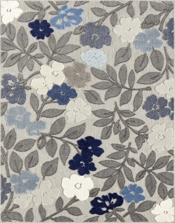 Tayse Rugs Oasis Floral Blue 5 ft. x 7 ft. Indoor/Outdoor Area Rug
