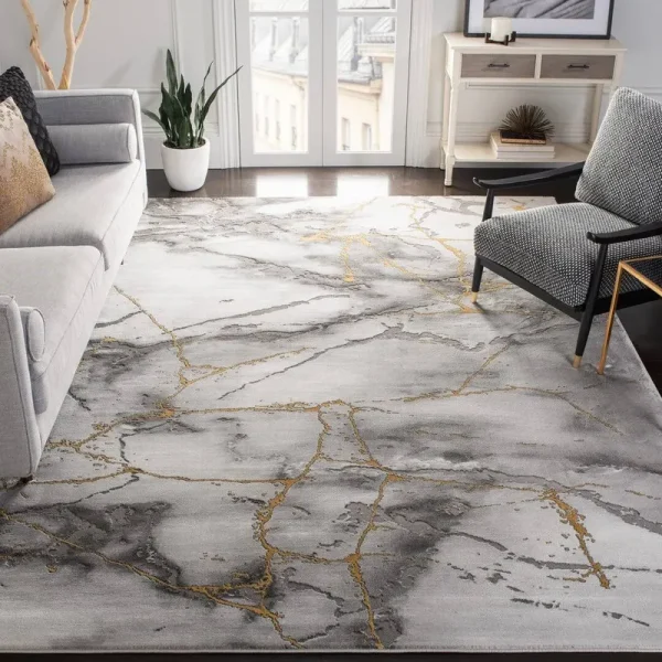 Coupland Abstract Gray/Gold Area Rug Orren Ellis Rug Size Rectangle 4' x 6'