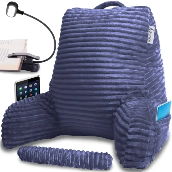Homie Reading Pillow with Reading Light and Wrist Support, Has Arm Rests, and Back Support for Bed Rest, Lounging, Reading, Work
