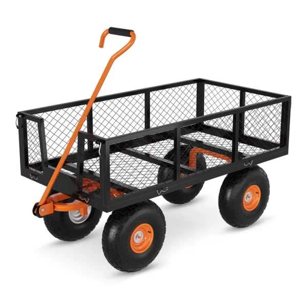 Heavy Duty Steel Garden Cart, Garden Wagon Cart on Wheels, Outdoor Metal Yard Utility Wagon Carts W/Adjustable Handle & Removable Sides(Convert to Flatbed)