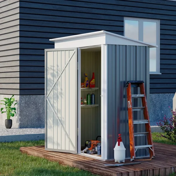Outsunny 5' x 3' Small Steel Outdoor Storage Shed with Floor, Gray