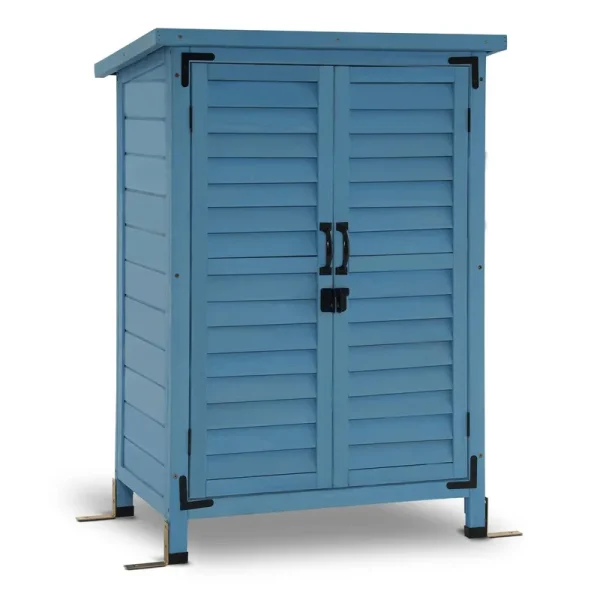 Mcombo Outdoor Wood Storage Cabinet, Small Size Garden Wooden Tool Shed with Double Doors 0985