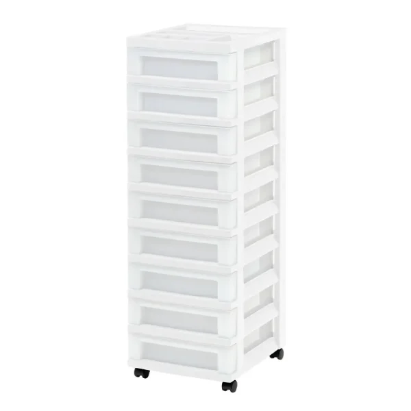 Iris 9 Drawer Storage Cart with Organizer Top white/pearl