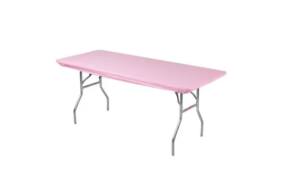 Kwik-Covers 80cm x 180cm (1.8m) Pink Rectangle Fitted Plastic Table Covers - 5 Pack