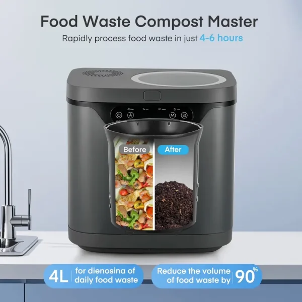 4 L Electric Composter for Kitchen, Countertop Compost Bin Indoor with Visible Window, LED Display