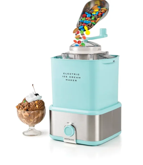 Nostalgia Electric Ice Cream Maker with Candy Crusher - Aqua 2 qt