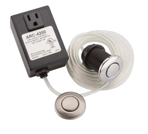 Moen ARC-4200-CH/SN Garbage Disposal Air Switch Controller Base Unit with Chrome and Satin Nickel Air Switch Buttons