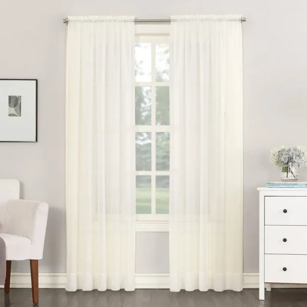 No. 918 Juliette Voile Sheer Rod Pocket Curtain Panel, Size: 59 x 95, White